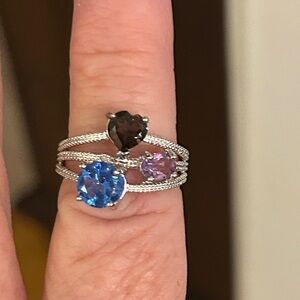 Stunning 925 Sterling Silver Ring with Blue, Purple, and Black CZ Stones size 7